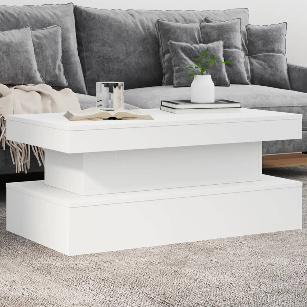 Coffee Table with LED Lights White 90x50x40 cm - vid-839847 - Design Hut