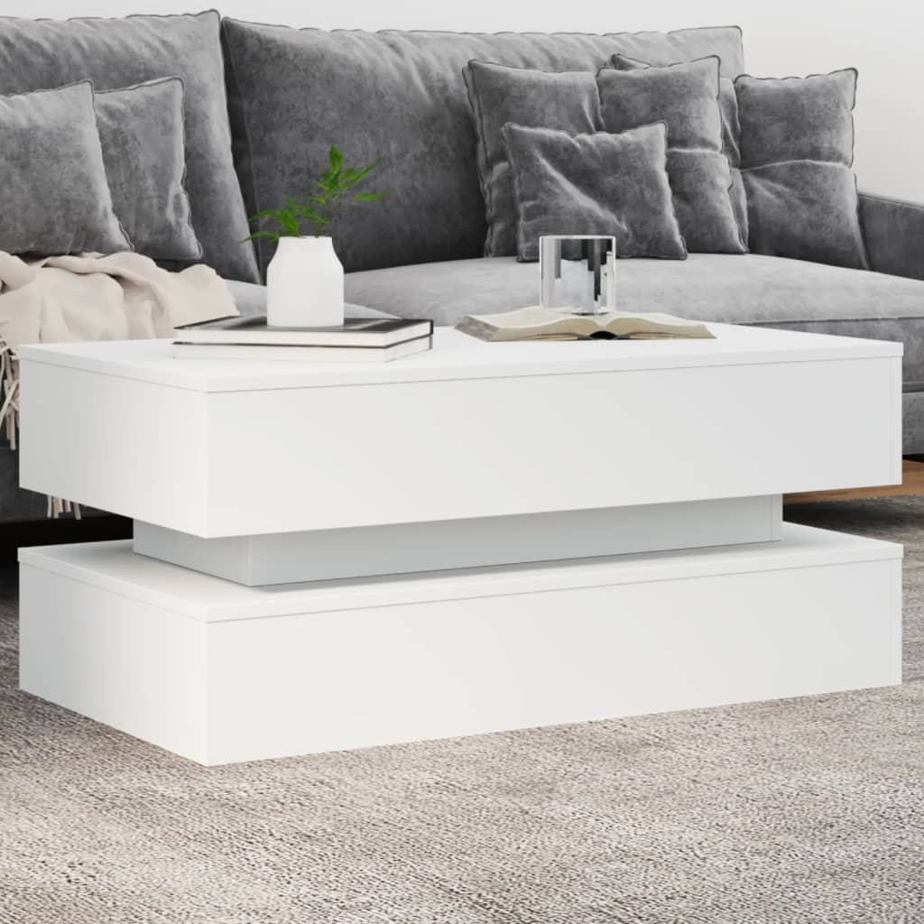 Coffee Table with LED Lights White 90x50x40 cm - All Things Good