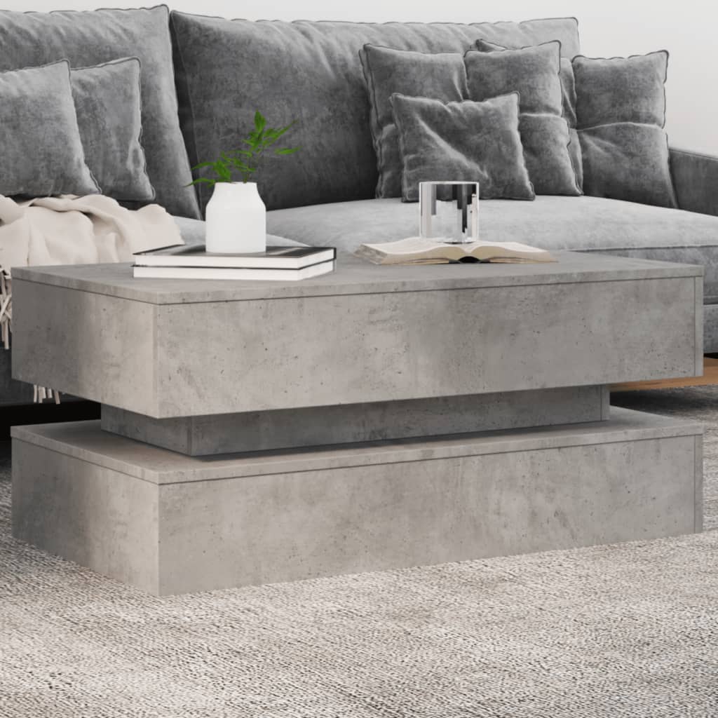 Coffee Table with LED Lights Concrete Grey 90x50x40 cm - Merkel Designers