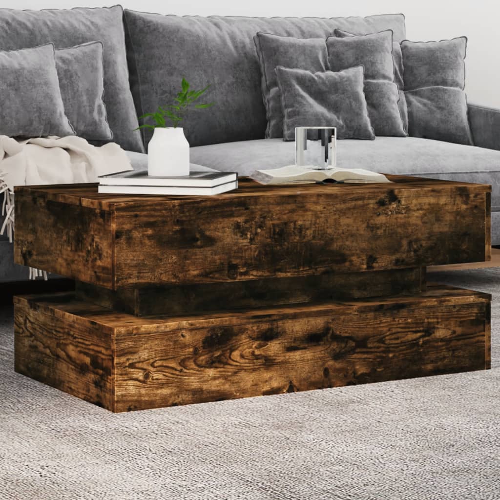 Coffee Table with LED Lights Smoked Oak 90x50x40 cm - The Home Maker