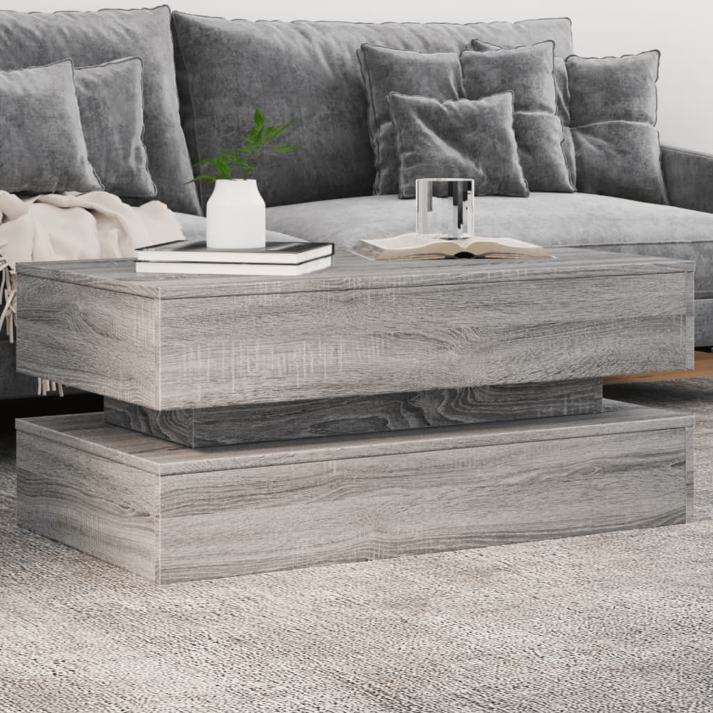Coffee Table with LED Lights Grey Sonoma 90x50x40 cm - Merkel Designers