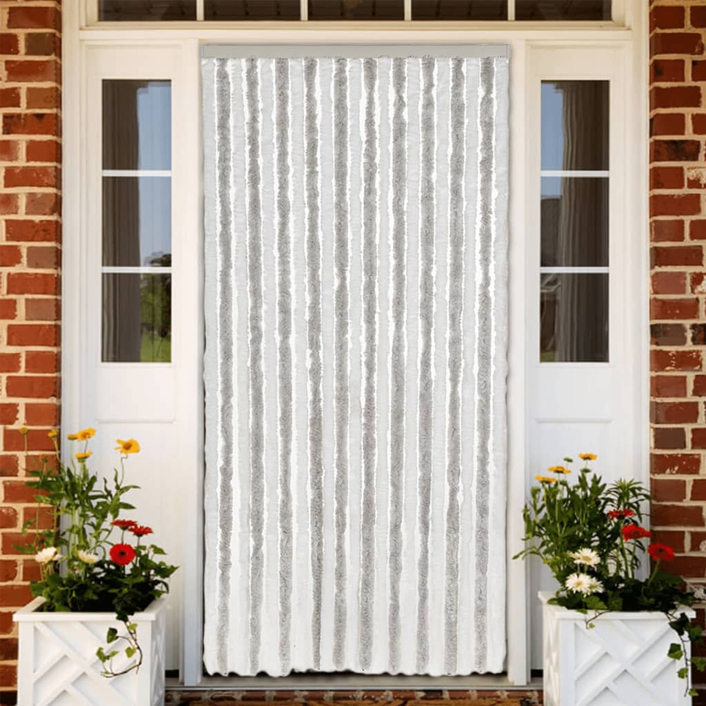 Fly Curtain Light Grey and White 90x220 cm Chenille - The Home Maker