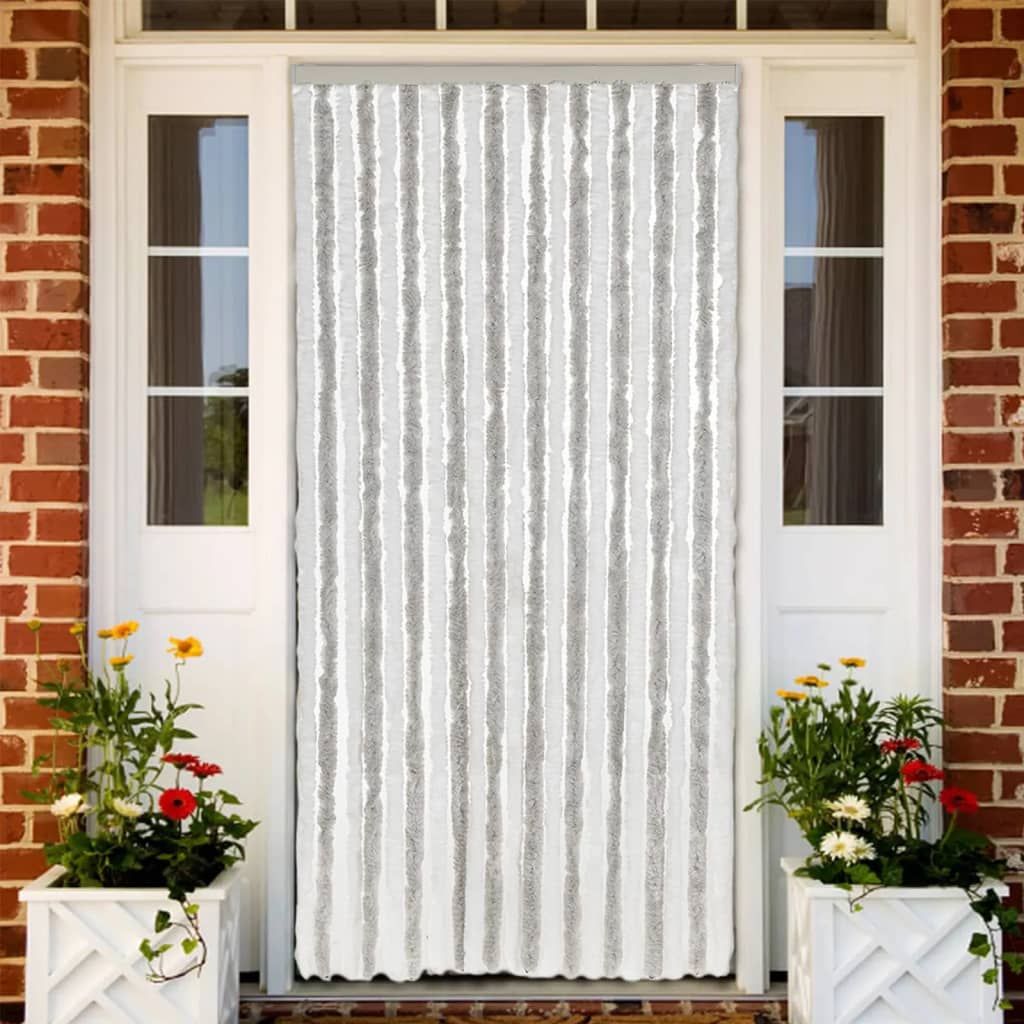 Fly Curtain Light Grey and White 100x220 cm Chenille - The Home Maker