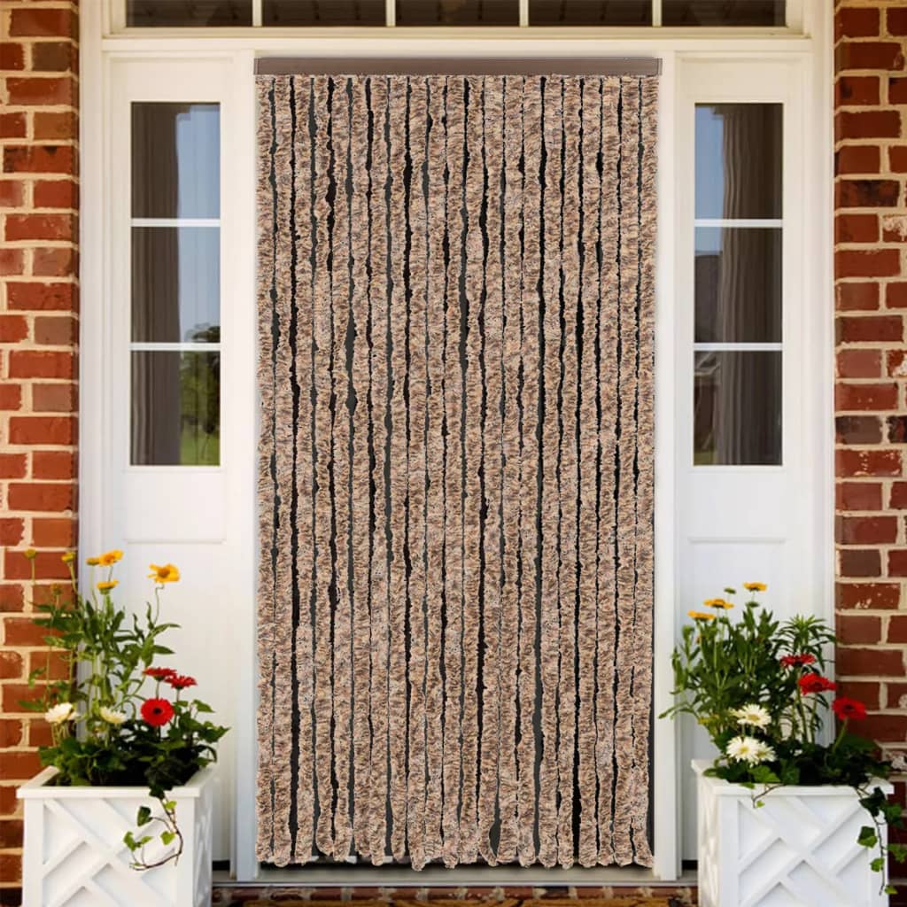 Fly Curtain Beige and Dark Brown 90x220 cm Chenille - The Home Maker