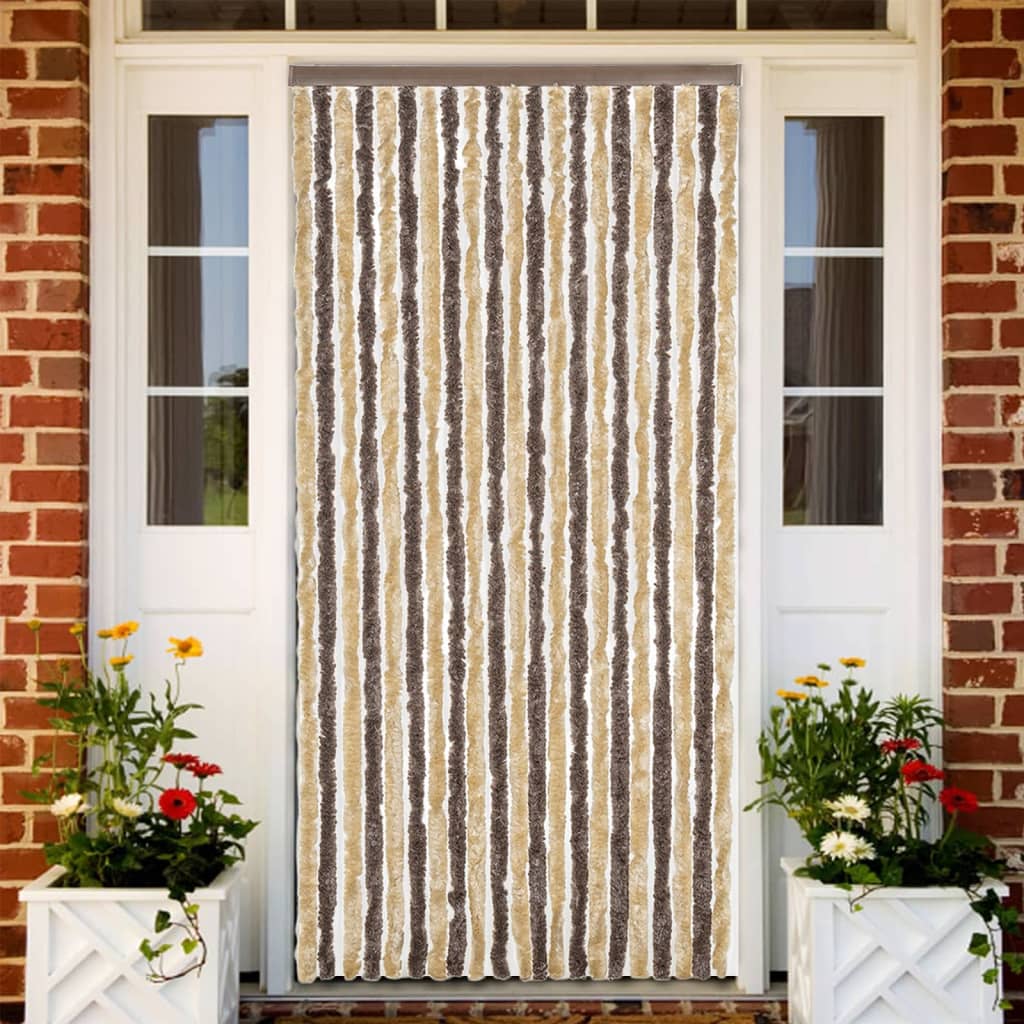 Fly Curtain Dark Brown and Beige 90x220 cm Chenille - The Home Maker