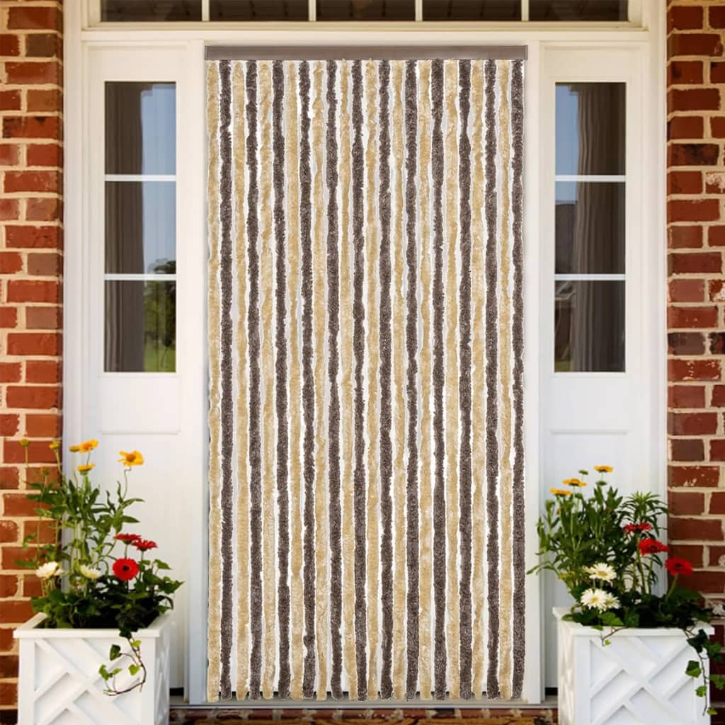 Fly Curtain Dark Brown and Beige 100x220 cm Chenille - Charlotte Dunes