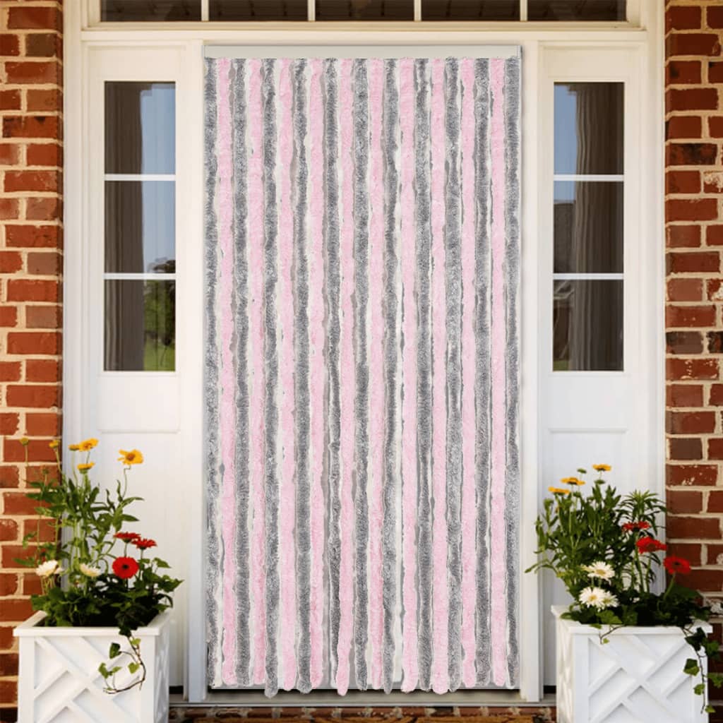 Fly Curtain Silver Grey and Pink 100x200 cm Chenille - Style and Chic
