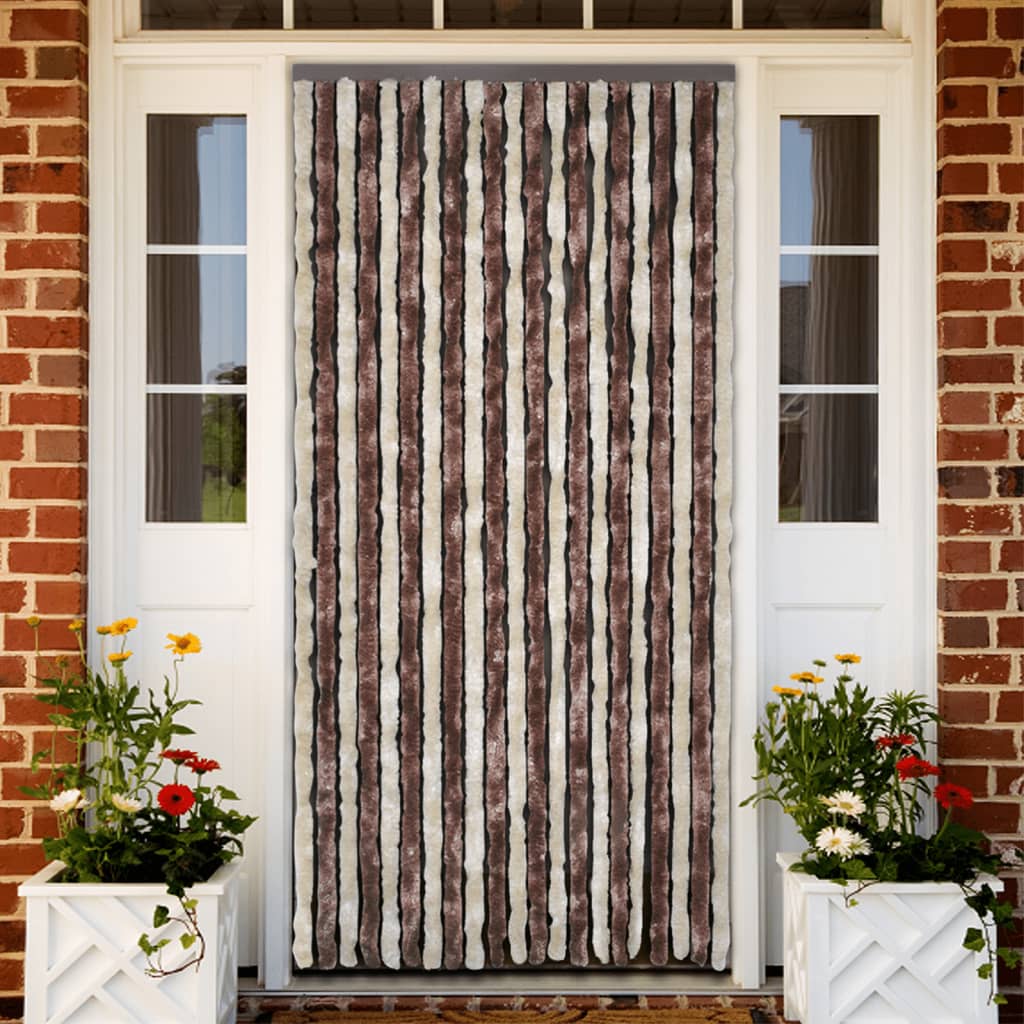 Fly Curtain Beige and Light Brown 100x200 cm Chenille - All Things Good