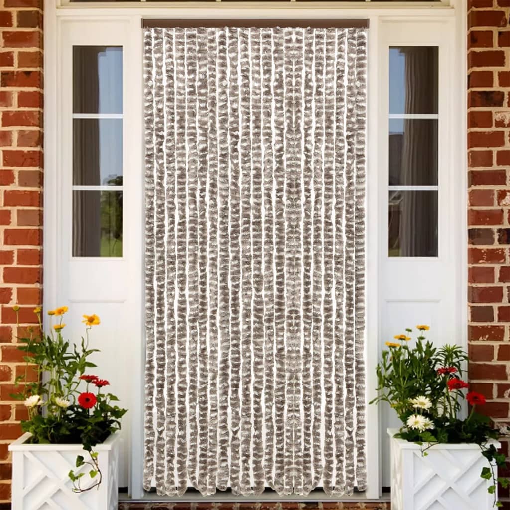 Fly Curtain Taupe and White 100x230 cm Chenille - The Home Maker