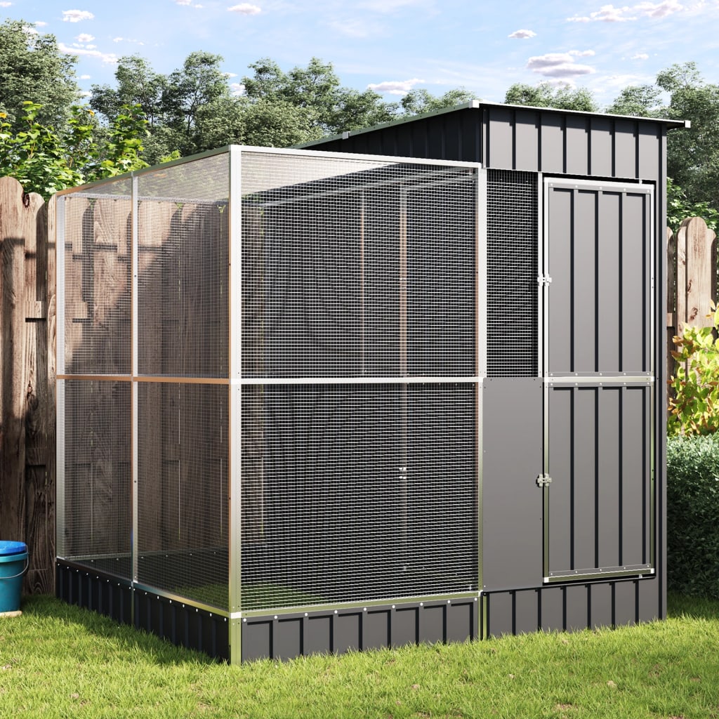 Aviary with Extension Silver 209x203x216 cm Steel - All Things Good