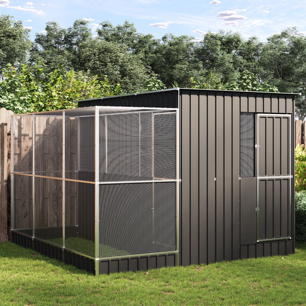 Aviary with Extension Silver 290x303x216 cm Steel - Charlotte Dunes