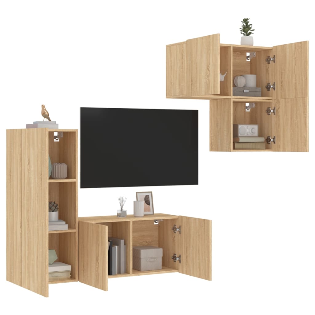 4 Piece TV Wall Units Sonoma Oak Engineered Wood - Discount Dealers