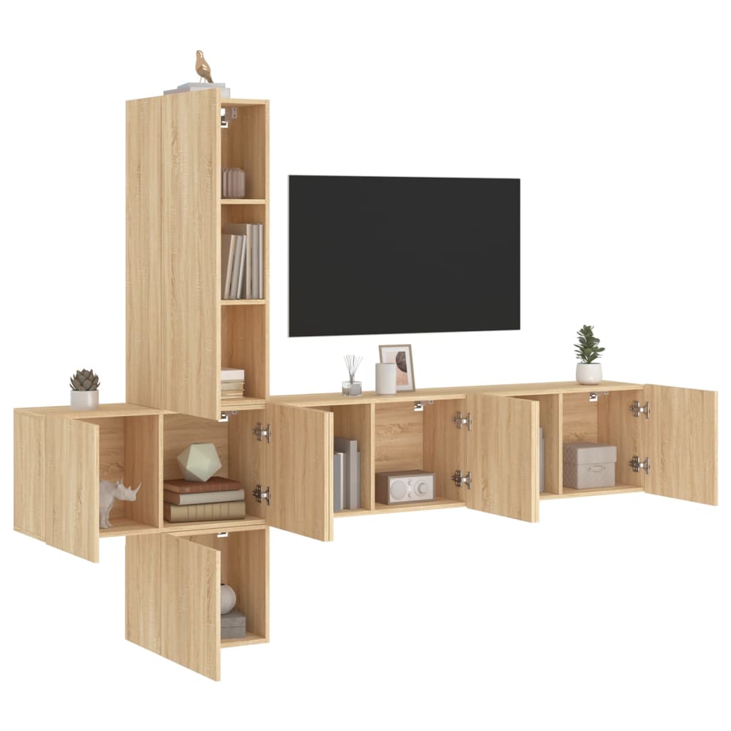 5 Piece TV Wall Units Sonoma Oak Engineered Wood - Merlin Deals