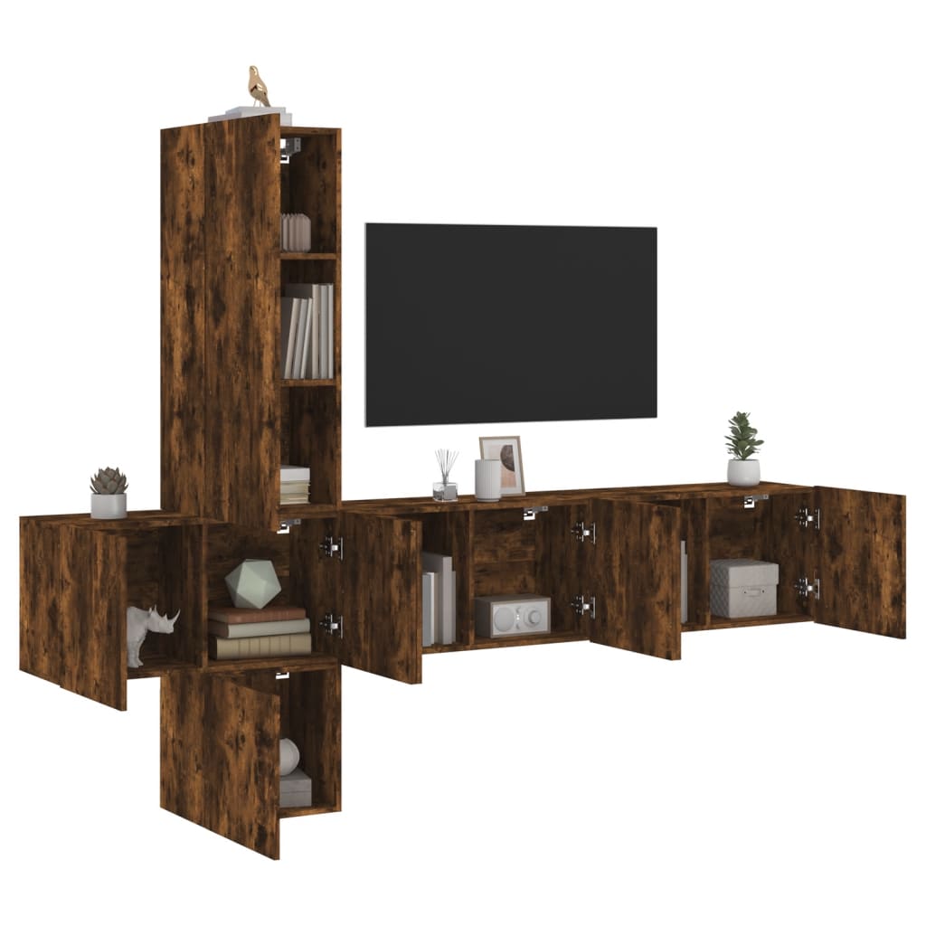 5 Piece TV Wall Units Smoked Oak Engineered Wood - Casper Homes