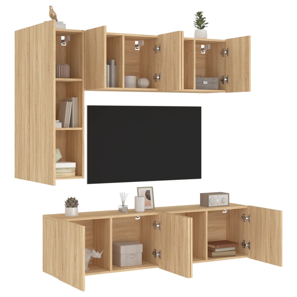 5 Piece TV Wall Units Sonoma Oak Engineered Wood - Discount Dealers