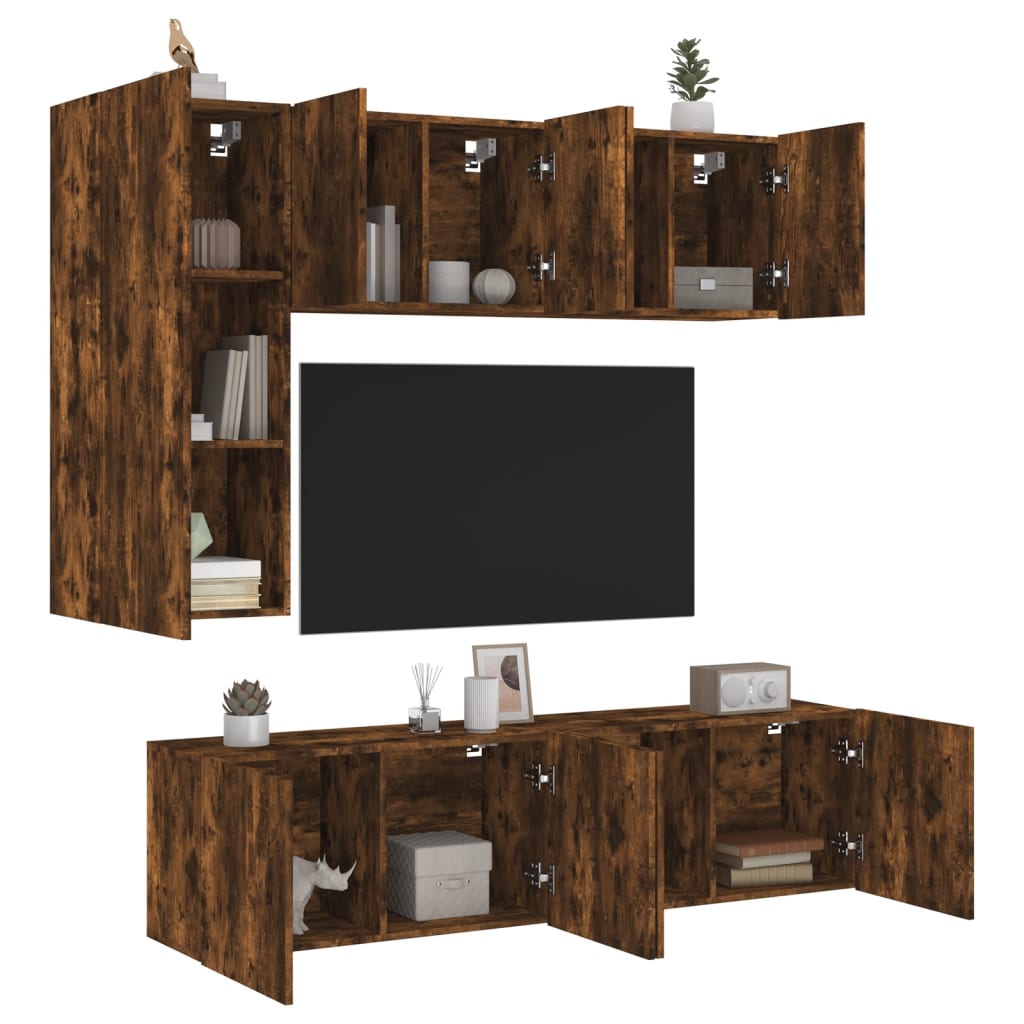 5 Piece TV Wall Units Smoked Oak Engineered Wood - Casper Homes