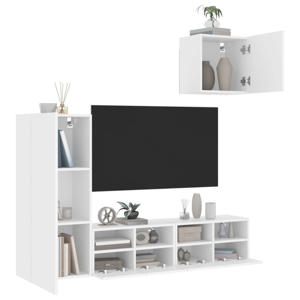 4 Piece TV Wall Units White Engineered Wood - Discount Dealers