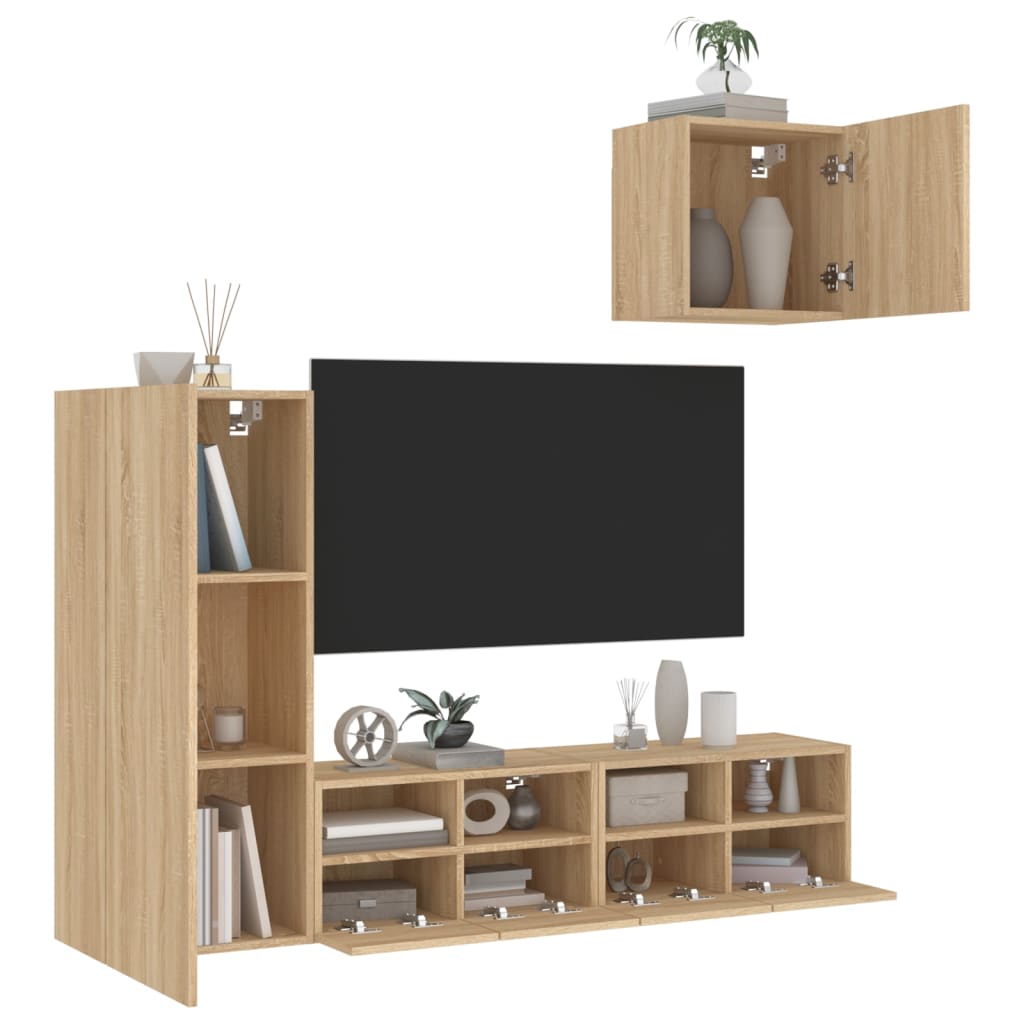 4 Piece TV Wall Units Sonoma Oak Engineered Wood - Merkel Designers