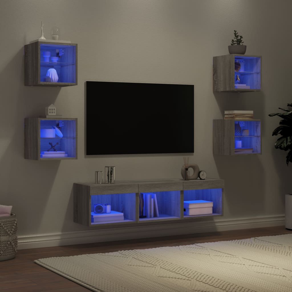 7 Piece TV Wall Units with LED Grey Sonoma Engineered Wood - Merlin Deals
