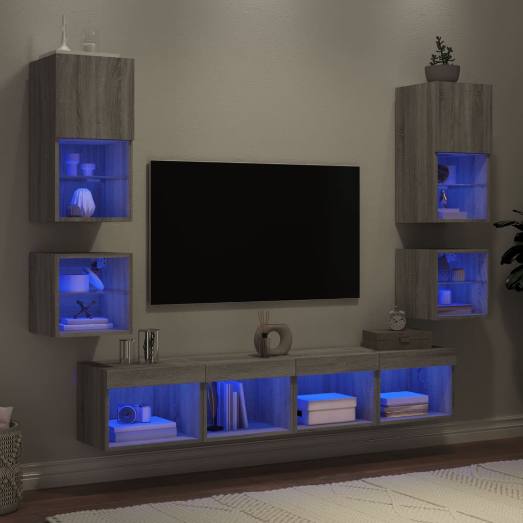 8 Piece TV Wall Units with LED Grey Sonoma Engineered Wood - Merkel Designers