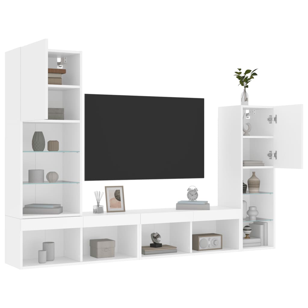 4 Piece TV Wall Units with LED White Engineered Wood - All Things Good