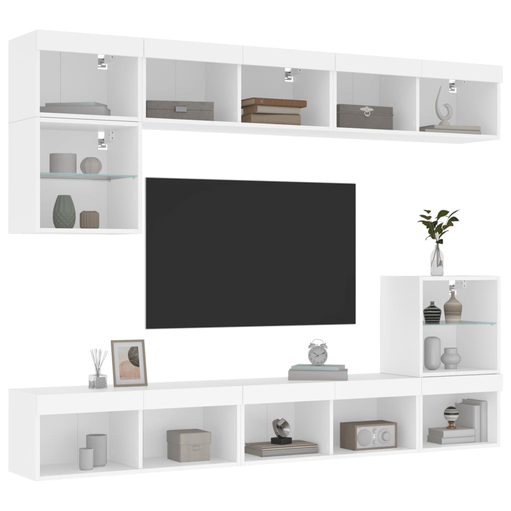 8 Piece TV Wall Units with LED White Engineered Wood - Direct Imports