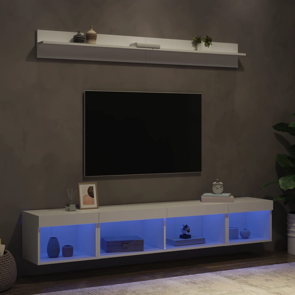 5 Piece TV Wall Units with LED White Engineered Wood - Merlin Deals