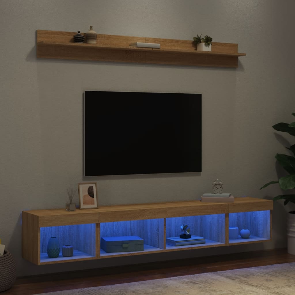5 Piece TV Wall Units with LED Sonoma Oak Engineered Wood - Merlin Deals