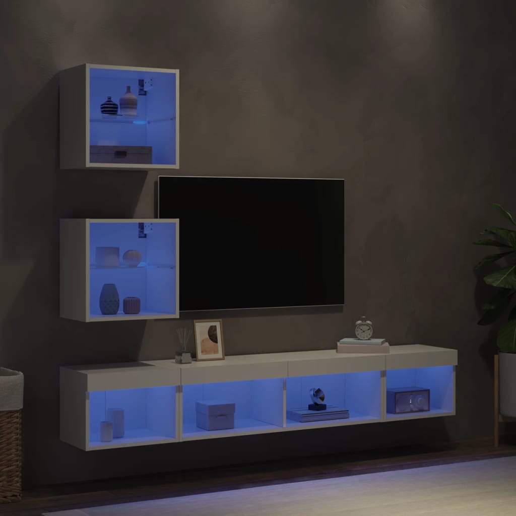 5 Piece TV Wall Units with LED White Engineered Wood - Merlin Deals