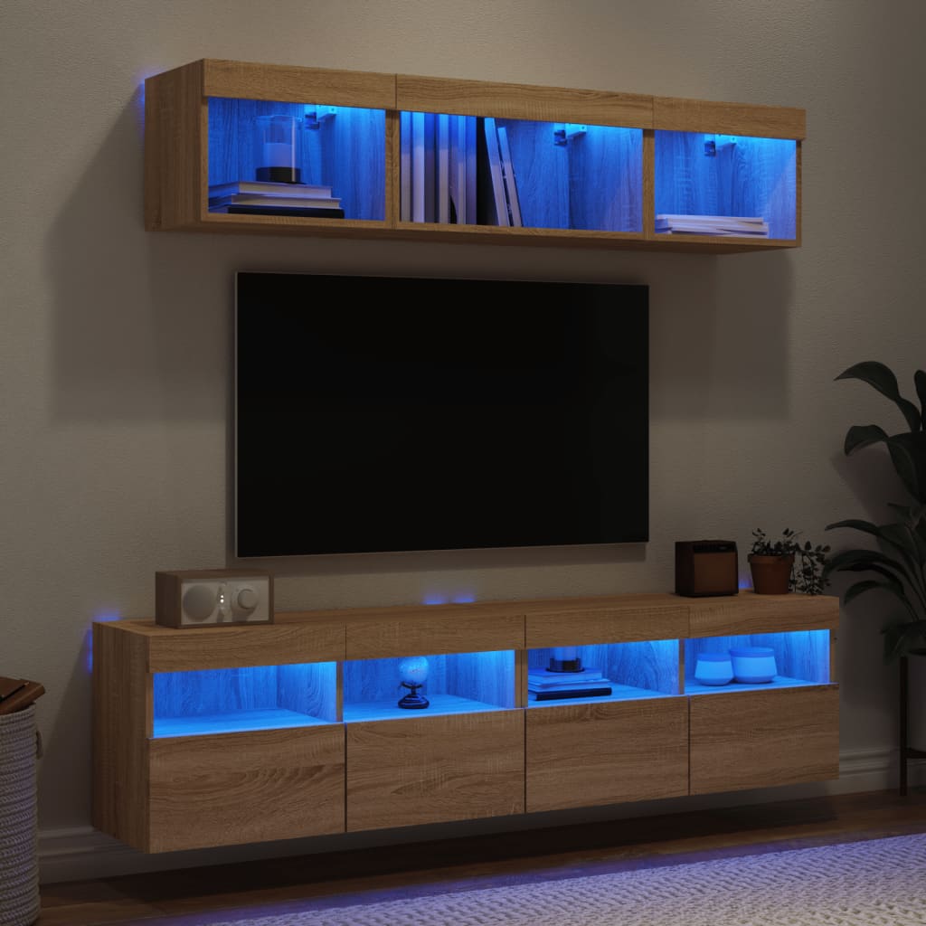 5 Piece TV Wall Units with LED Sonoma Oak Engineered Wood - Millennium Furniture