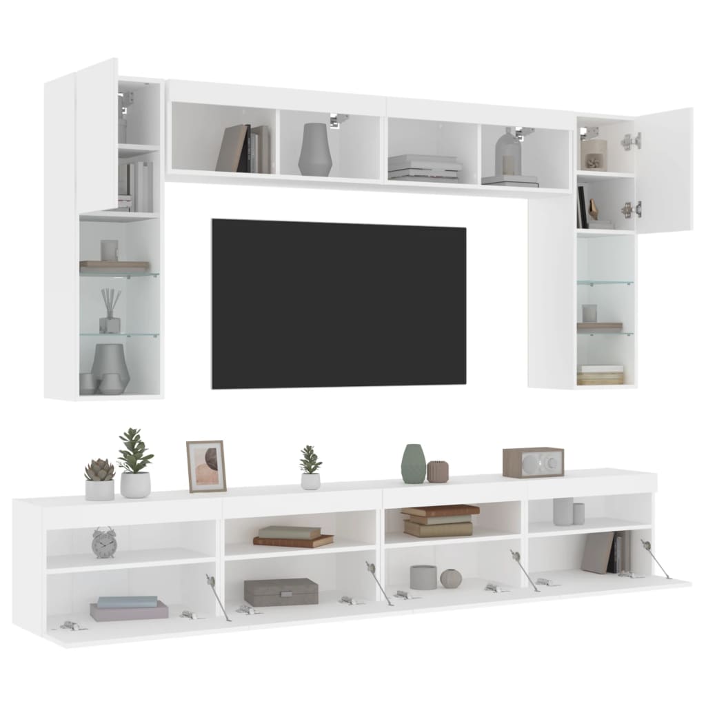 8 Piece TV Wall Cabinet Set with LED Lights White - All Things Good