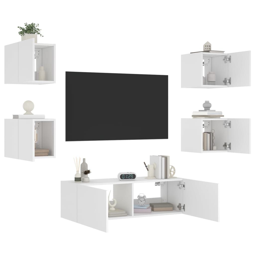 5 Piece TV Wall Cabinets with LED Lights White - Direct Imports
