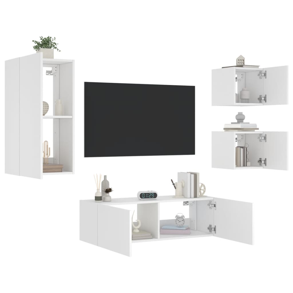 4 Piece TV Wall Cabinets with LED Lights White - Direct Imports