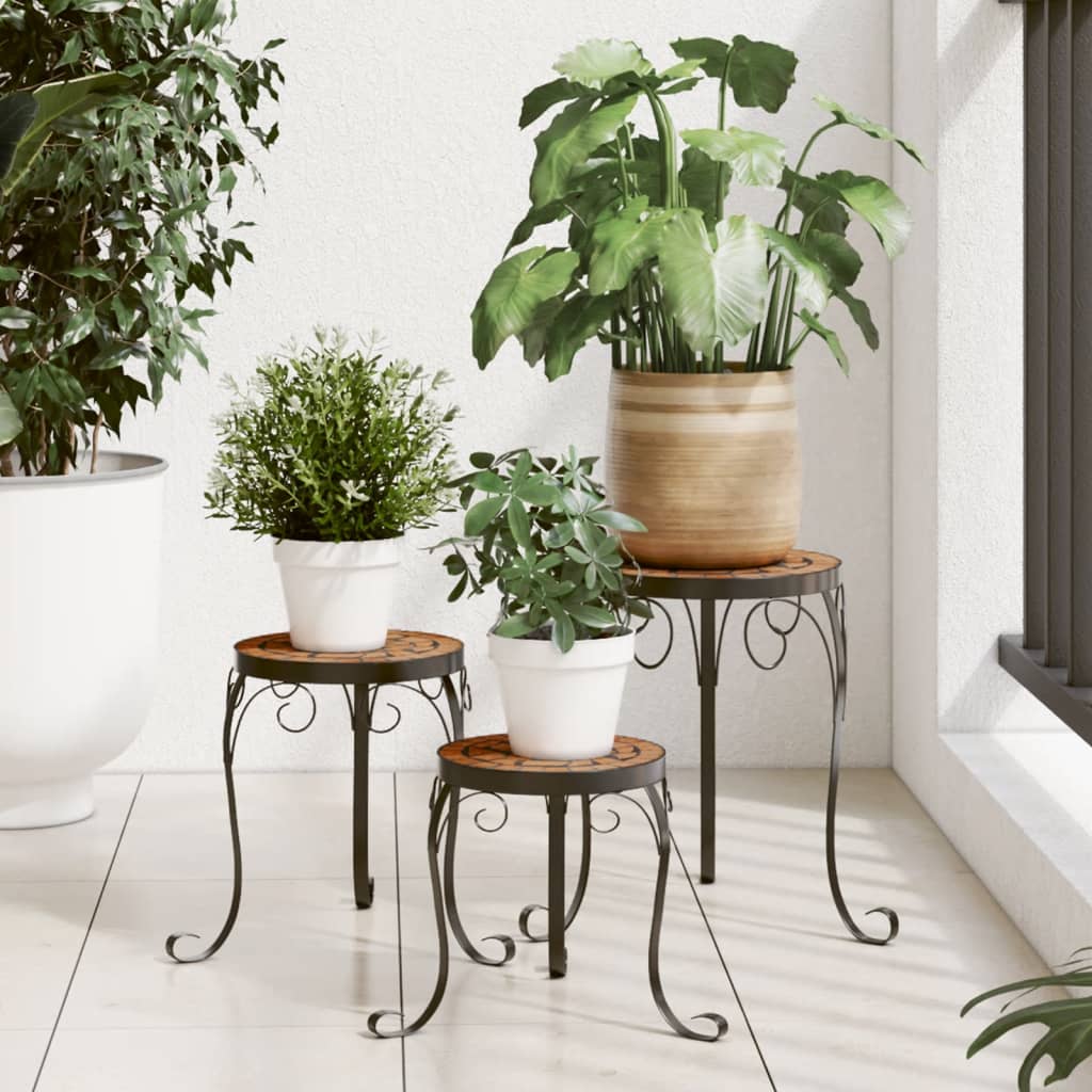 Plant Stands 3 pcs Terracotta Ceramic - Design Hut