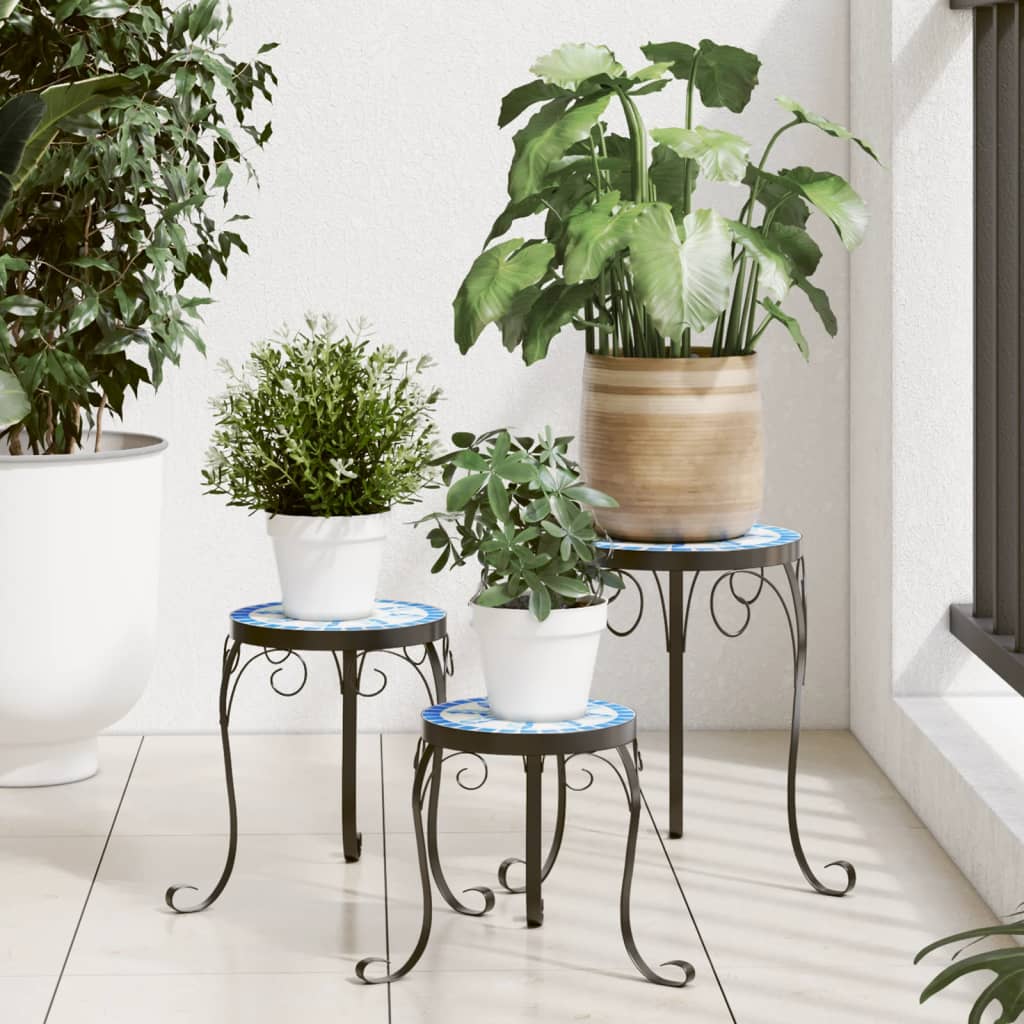 Plant Stands 3 pcs Blue and White Ceramic - Design Hut