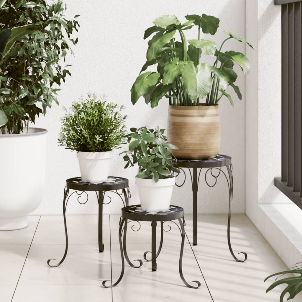 Plant Stands 3 pcs Black and White Ceramic - Design Hut