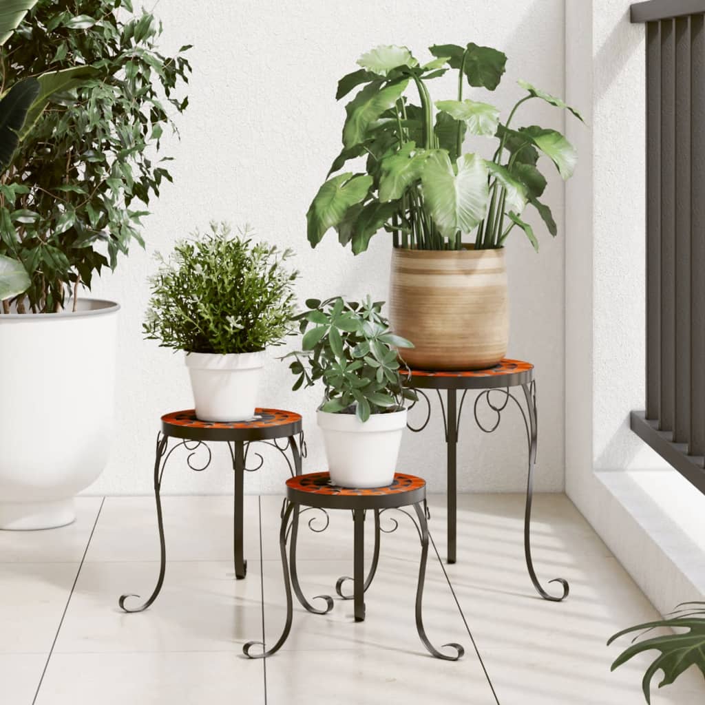 Plant Stands 3 pcs Terracotta and White Ceramic - Design Hut