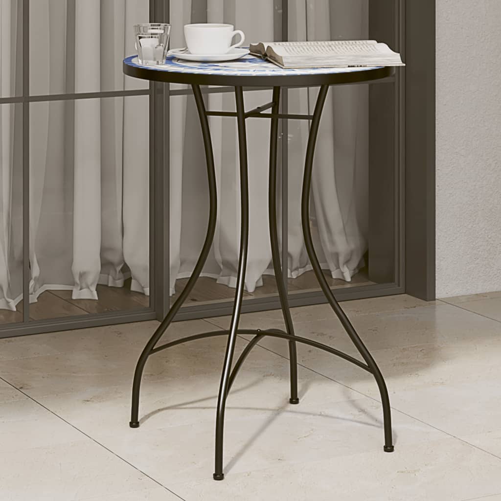 Mosaic Bistro Table Blue and White 50x70 cm Ceramic - Decor Base