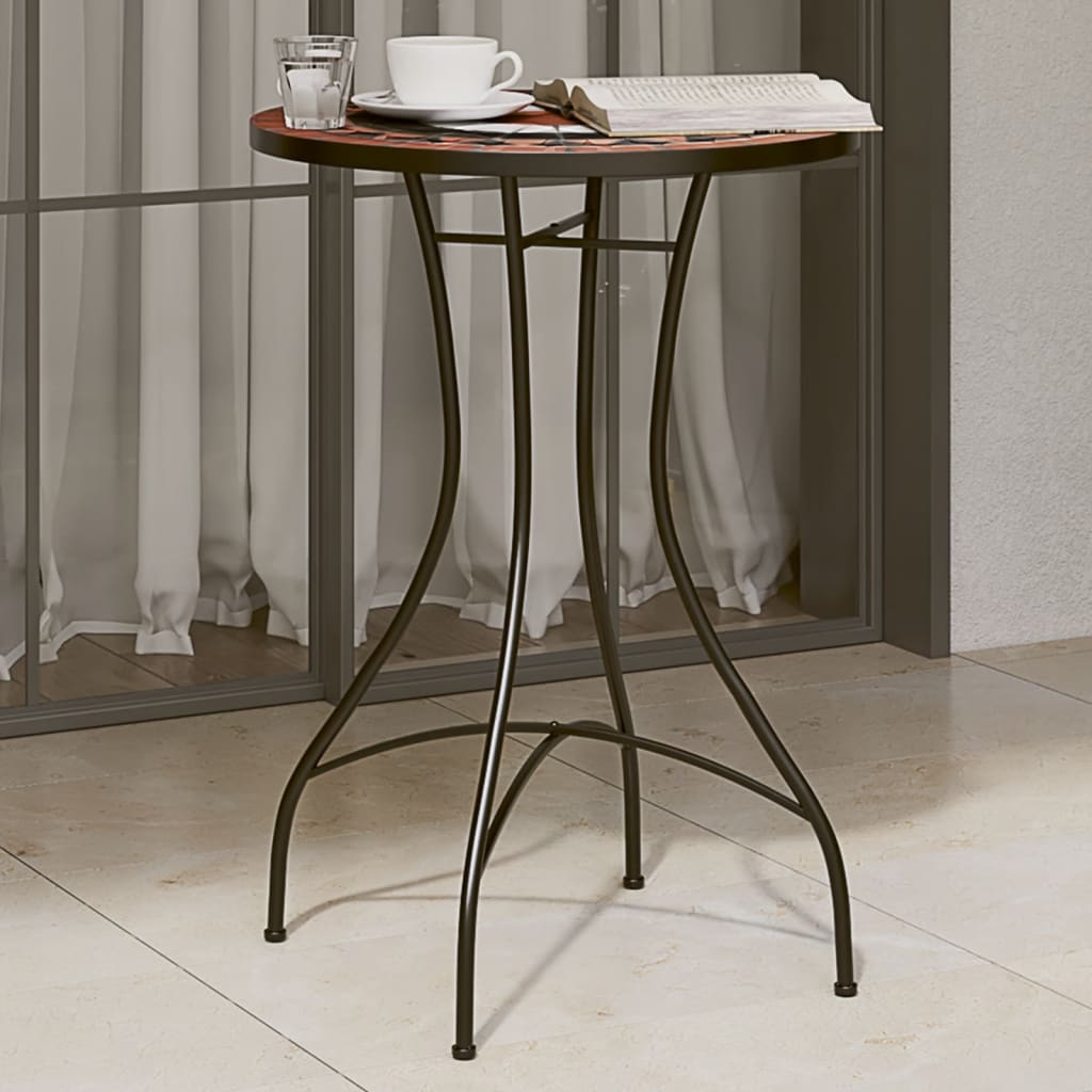 Mosaic Bistro Table Terracotta and White 50x70 cm Ceramic - vid-4003401 - Decor Base