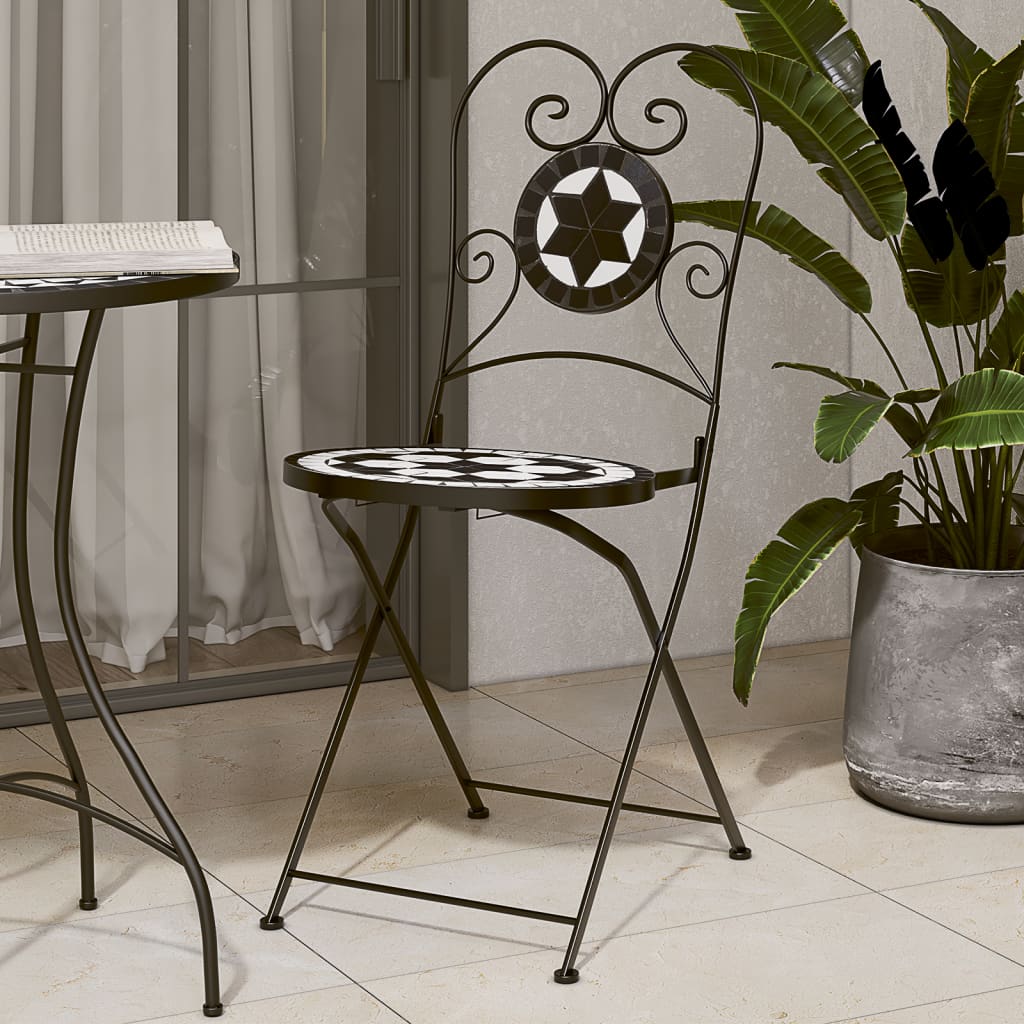 Bistro Chairs Foldable 2 pcs Black and White Ceramic - Brittle & Co