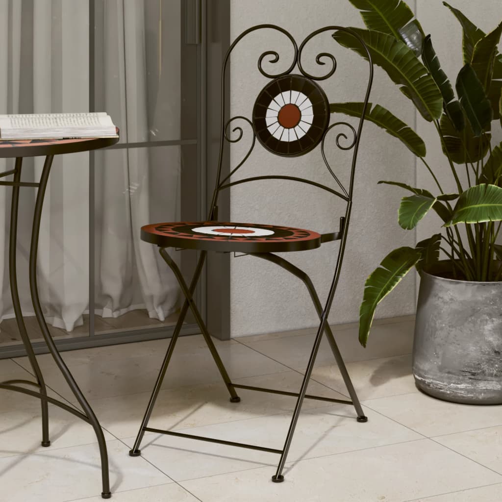 Bistro Chairs Foldable 2 pcs Terracotta and White Ceramic - vid-4003406 - Brittle & Co