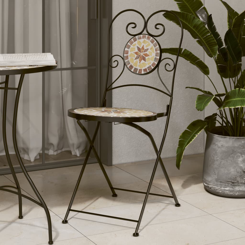 Bistro Chairs Foldable 2 pcs Terracotta and White Ceramic - vid-4003407 - Brittle & Co