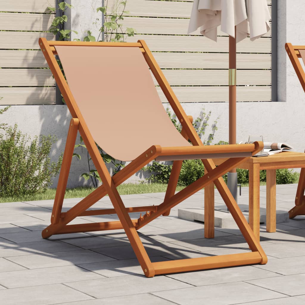 Folding Beach Chair Taupe Solid Wood Eucalyptus and Fabric - Brittle & Co