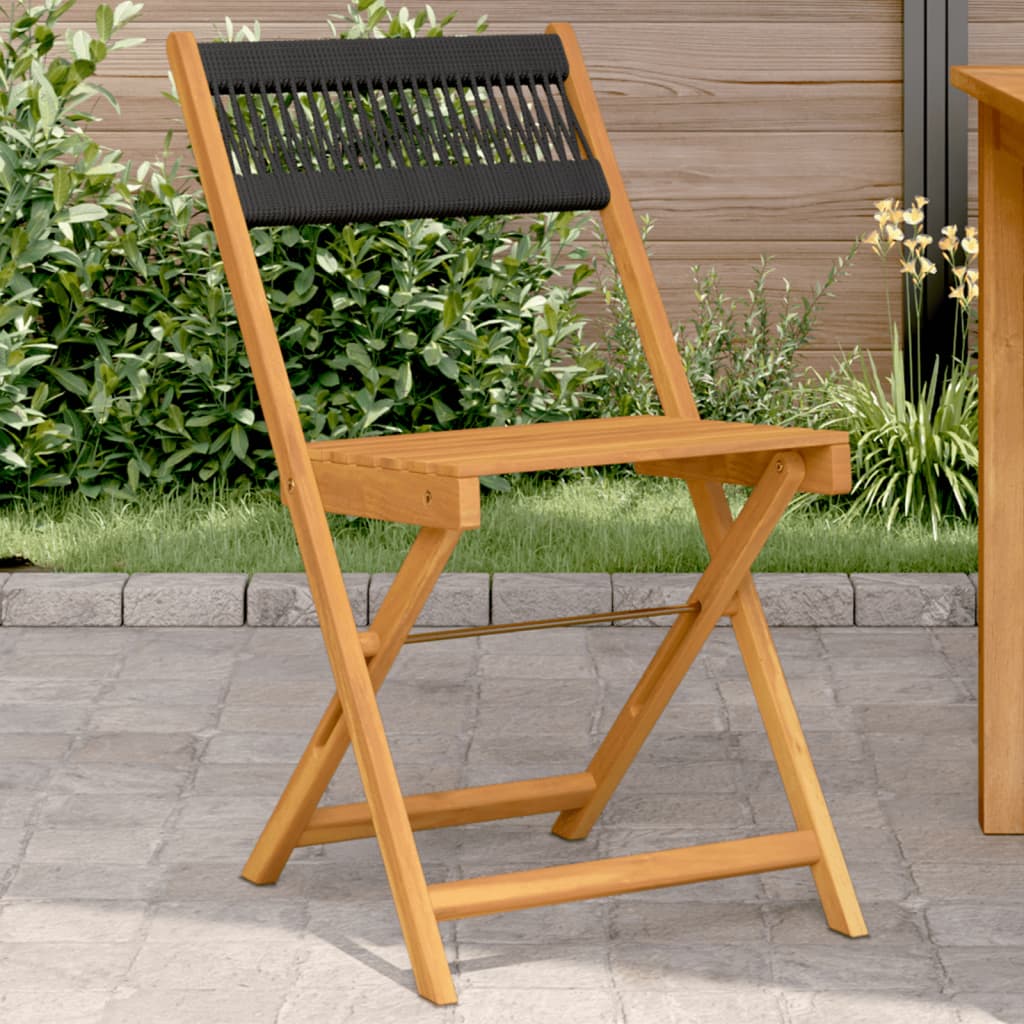 Bistro Chairs 2 pcs Black Solid Wood Acacia and Rope - Brittle & Co
