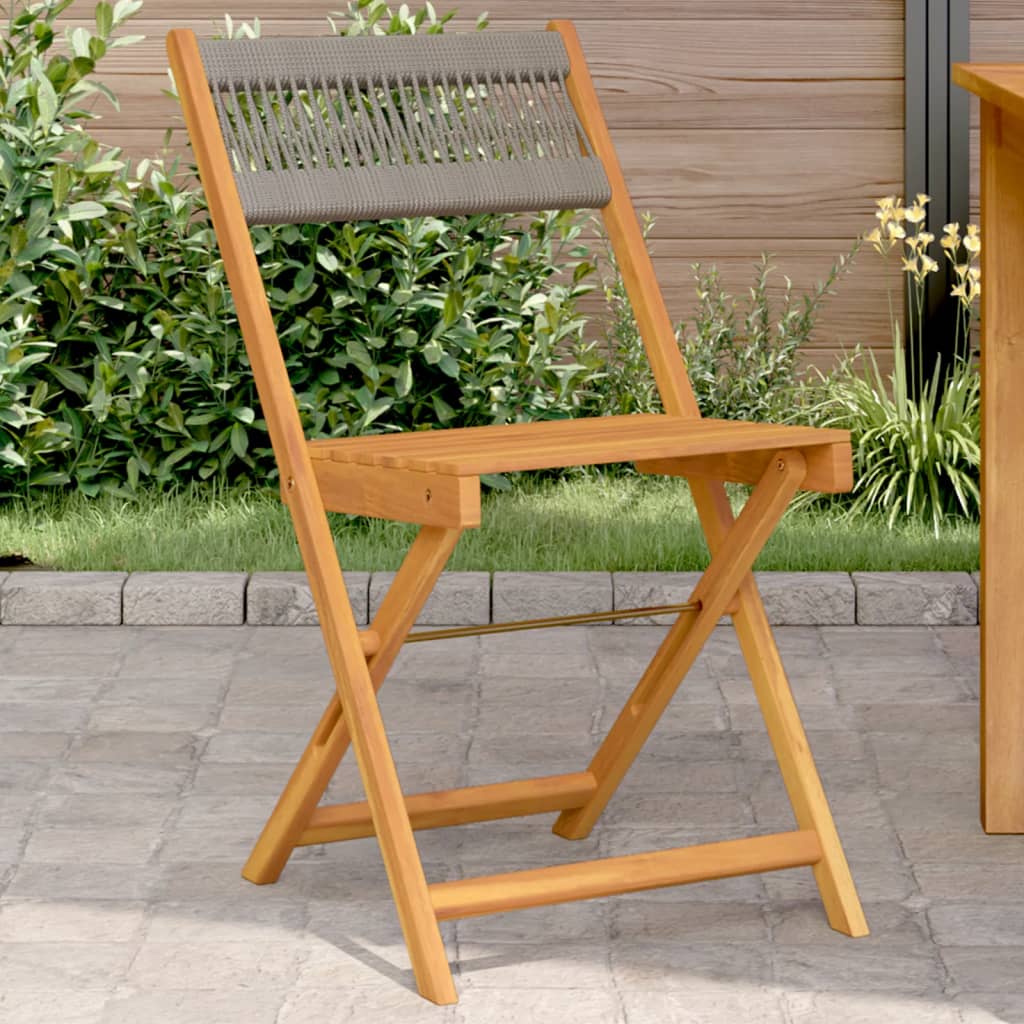 Bistro Chairs 2 pcs Grey Solid Wood Acacia and Rope - Brittle & Co
