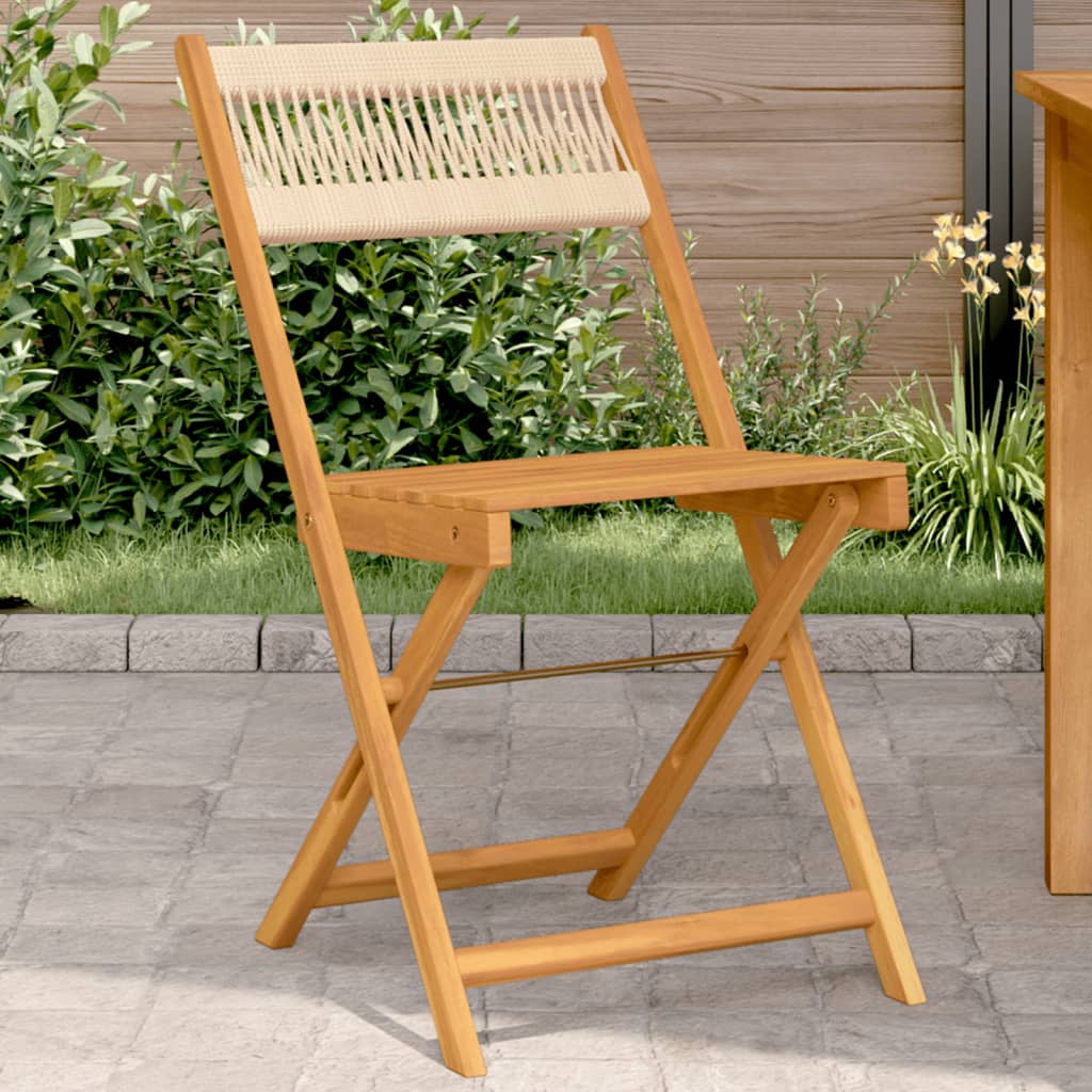 Bistro Chairs 2 pcs Beige Solid Wood Acacia and Rope - Brittle & Co