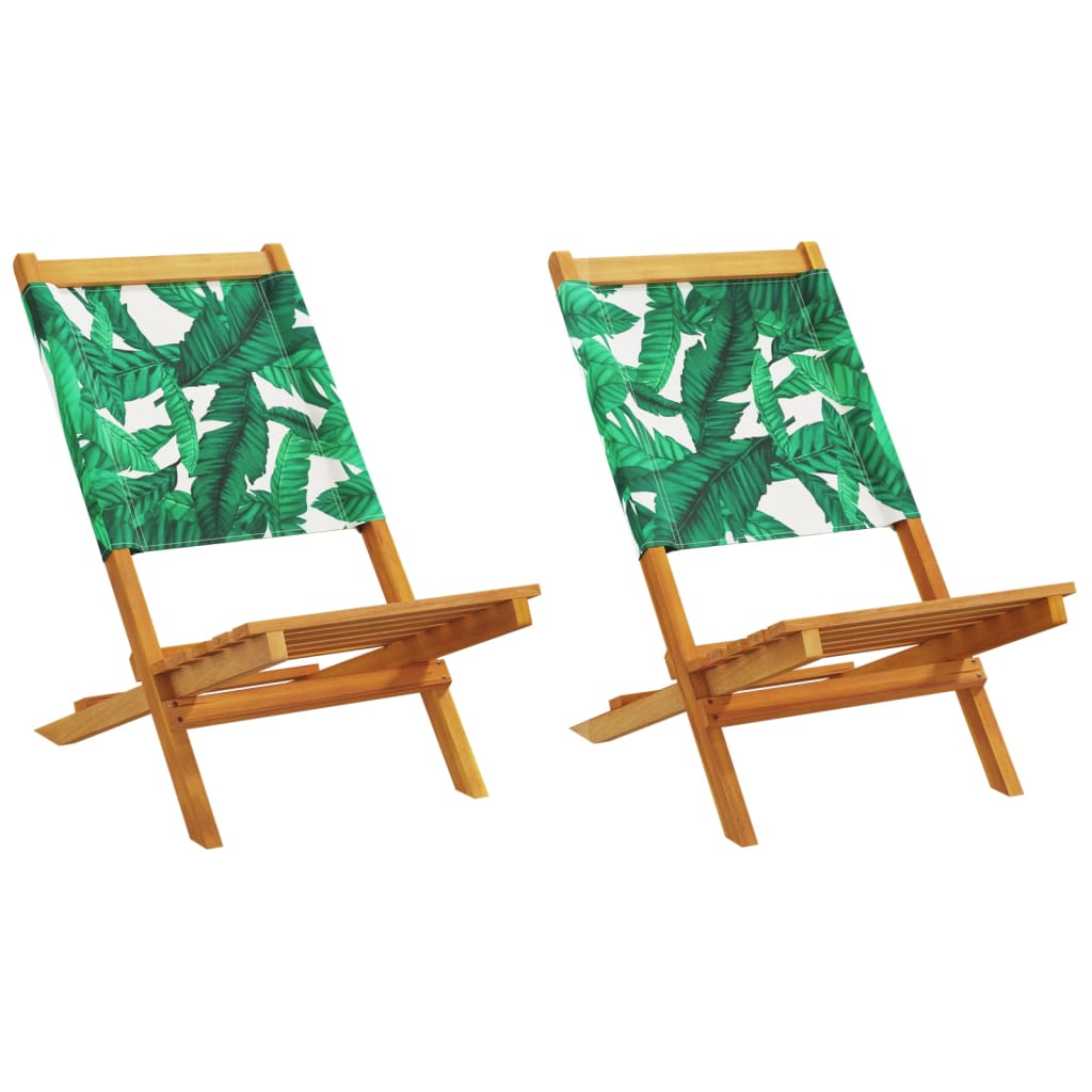 Garden Chairs 2 pcs Leaf Pattern Solid Wood Acacia and Fabric - Decor Base