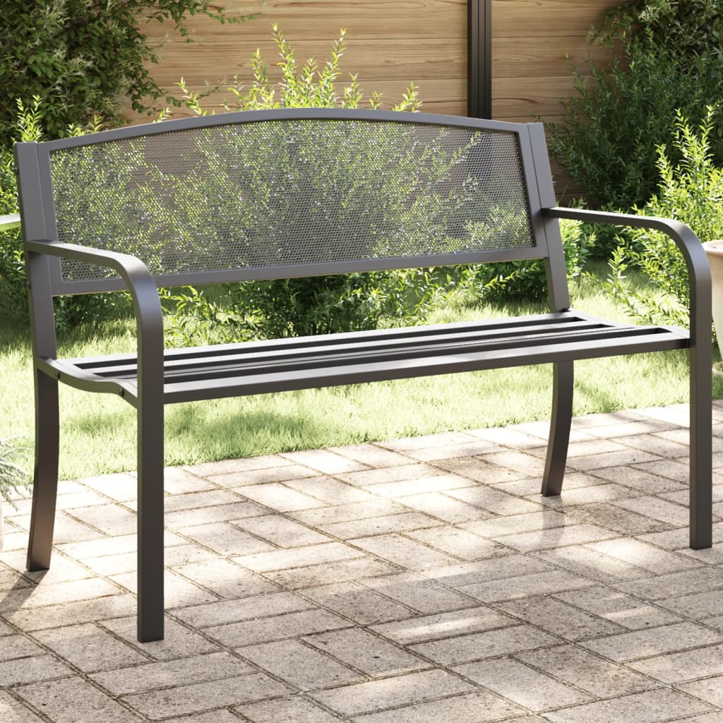 Garden Bench 119 cm Black Steel - vid-4002827 - Brittle & Co