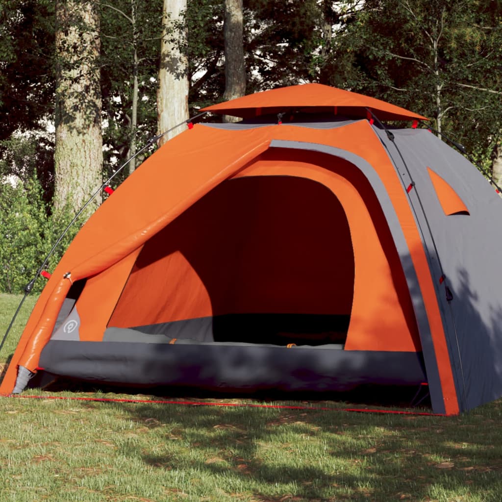 Camping Tent Dome 4-Person Grey and Orange Quick Release - Charlotte Dunes