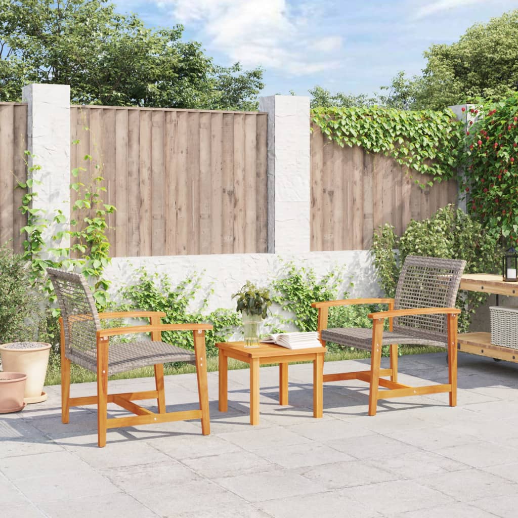 Garden Chairs 2 pcs Grey Poly Rattan and Acacia Wood - Merkel Designers